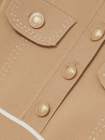 9-13 yrs Button-Detail Stripe Knitted Dress in Camel Children & Baby | Reiss