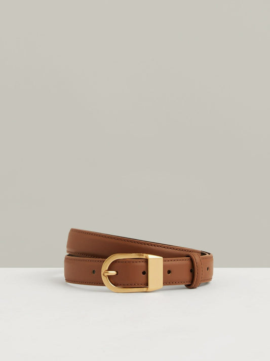 Leather Curved-Buckle Belt in Tan Women | Reiss