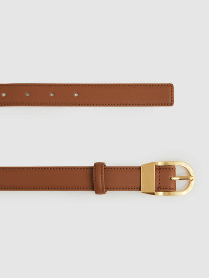Leather Curved-Buckle Belt in Tan Women | Reiss