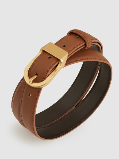Leather Curved-Buckle Belt in Tan Women | Reiss