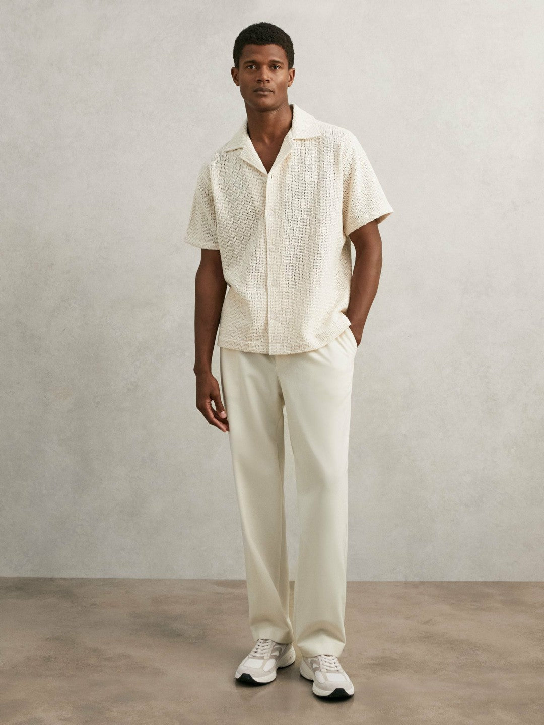 Panelled Running Trainers in Off White/Stone Men | Reiss