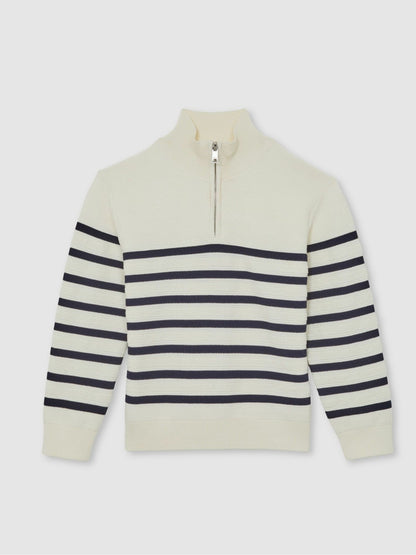3-9 yrs Cotton-Blend Stripe Half-Zip Jumper in White Children & Baby | Reiss