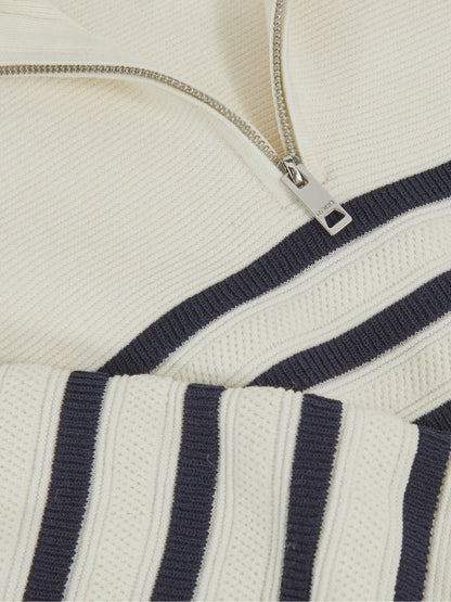 3-9 yrs Cotton-Blend Stripe Half-Zip Jumper in White Children & Baby | Reiss