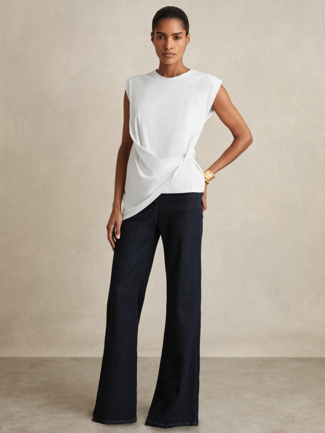 Cotton Drape T-Shirt in White Women | Reiss