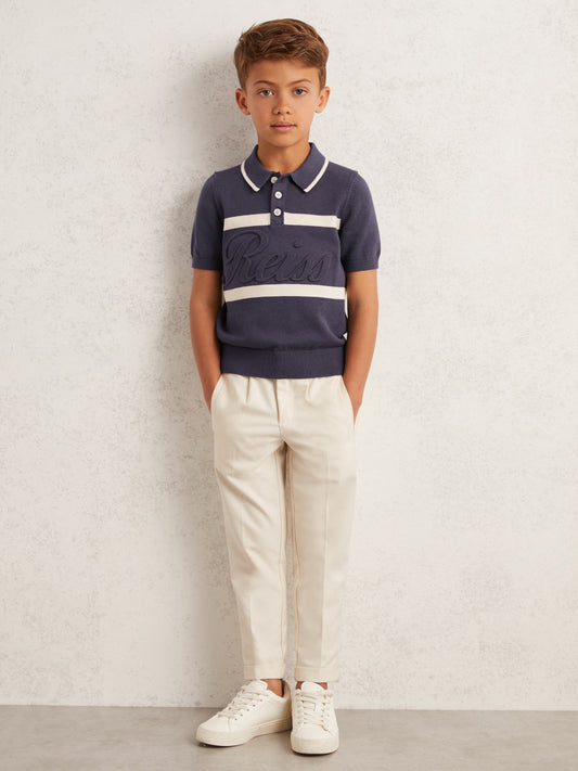 3-9 yrs Cotton Logo-Embossed Knit Polo Shirt in Indigo Blue/White Children & Baby | Reiss