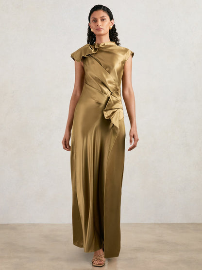 Acler Draped Satin Midi Dress in Gold Moss Women | Reiss