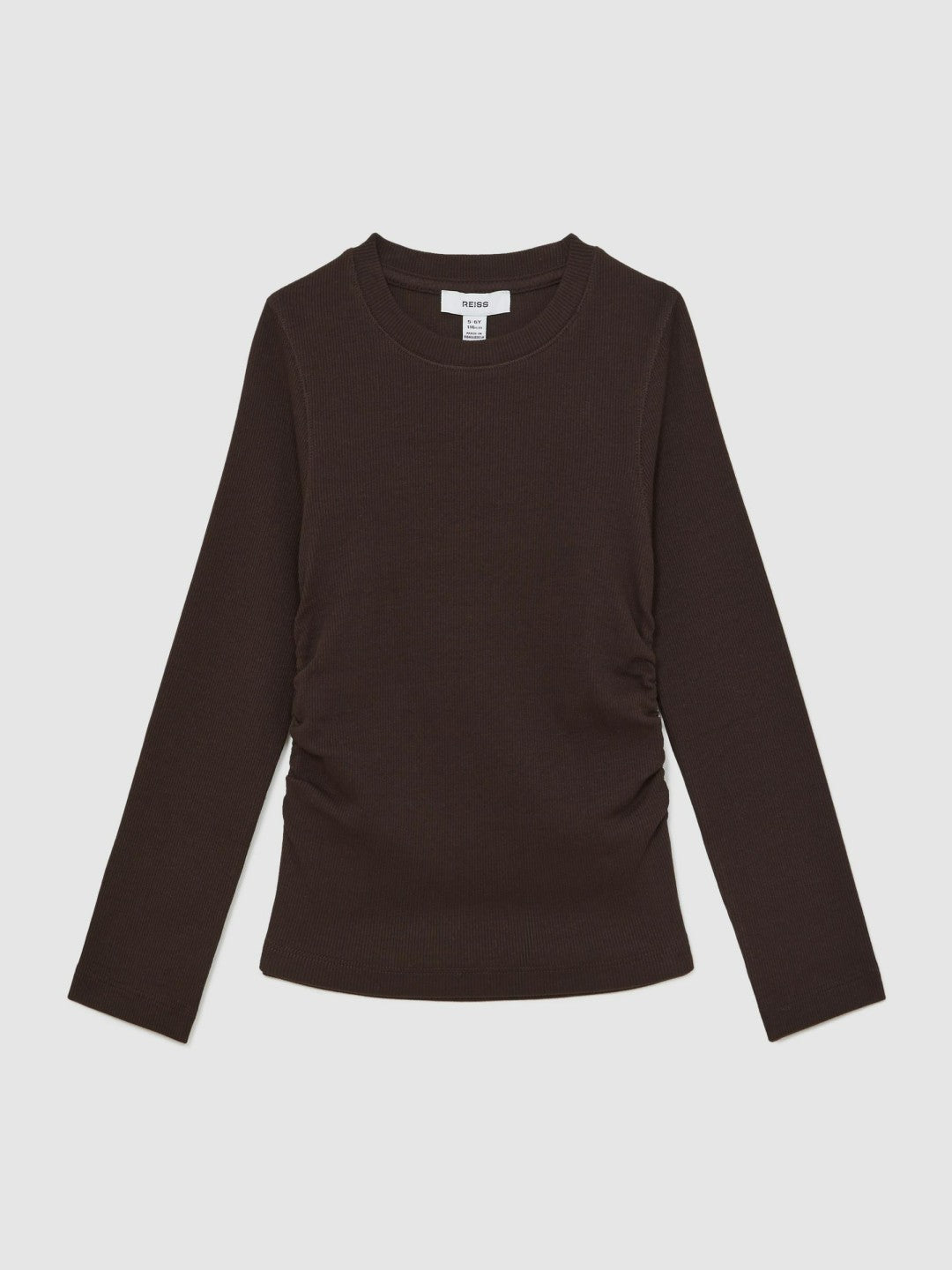 13-14 yrs Cotton Ruched Long-Sleeve T-Shirt with Stretch in Chocolate Children & Baby | Reiss