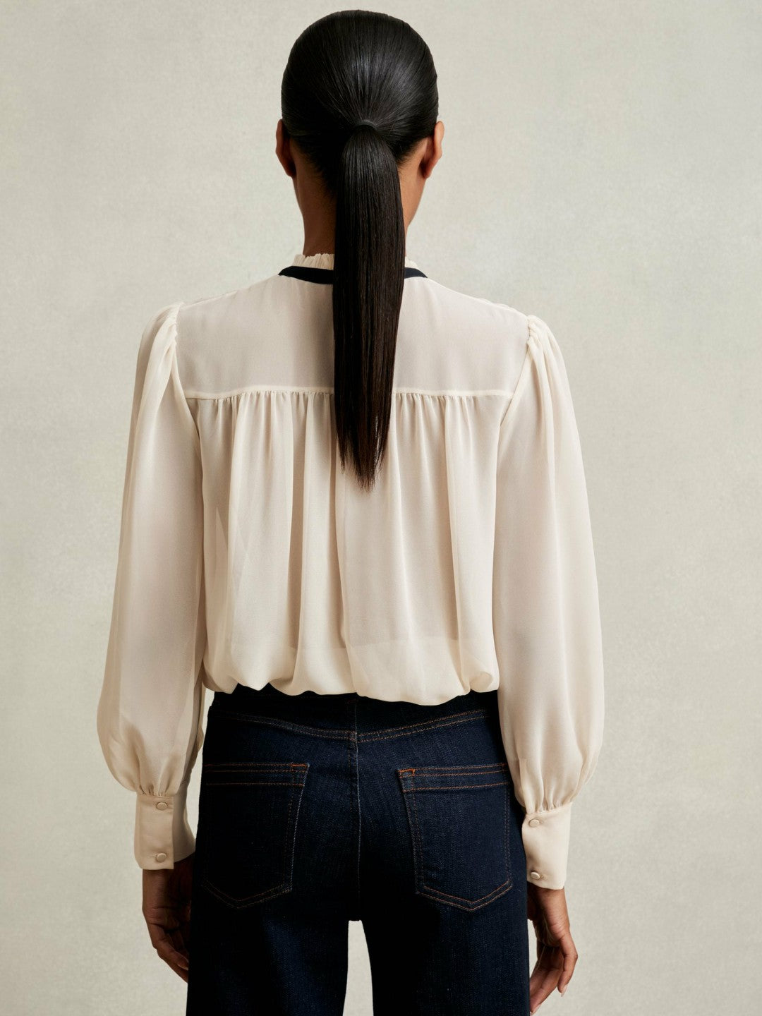 Lace-Embroidered Tie-Neck Shirt in Cream Women | Reiss