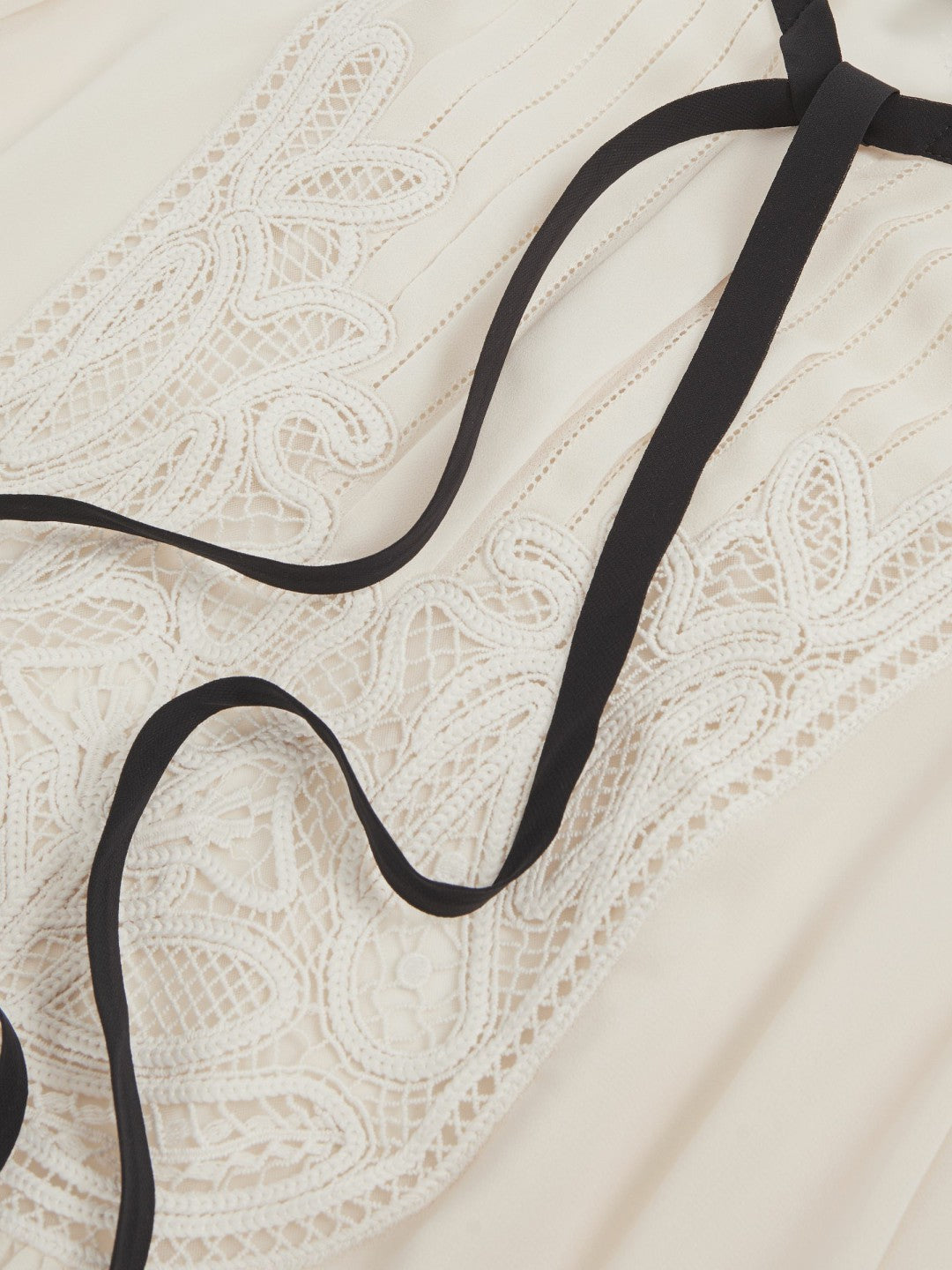 Lace-Embroidered Tie-Neck Shirt in Cream Women | Reiss