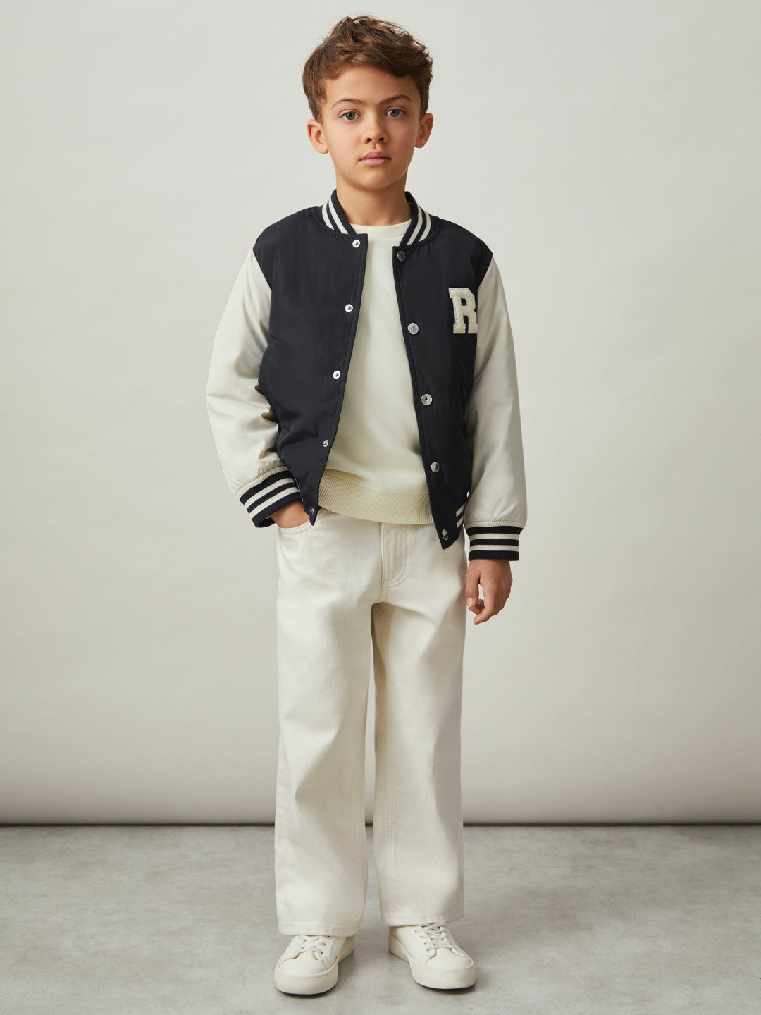 3-9 yrs Colour-Block Varsity Bomber Jacket in Navy/ Off White Children & Baby | Reiss
