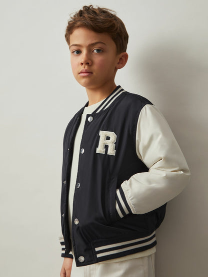 3-9 yrs Colour-Block Varsity Bomber Jacket in Navy/ Off White Children & Baby | Reiss