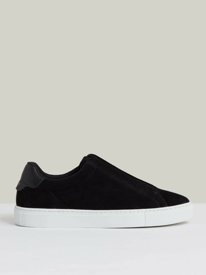 Suede Slip-On Elasticated Trainers in Black Men | Reiss