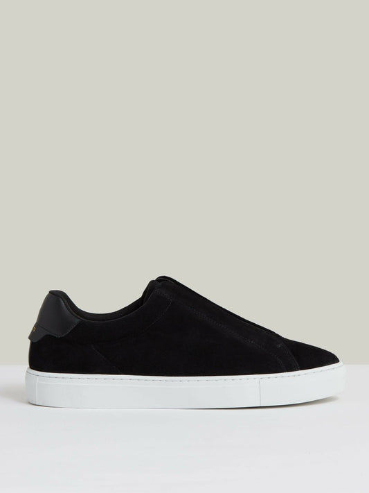 Suede Slip-On Elasticated Trainers in Black Men | Reiss