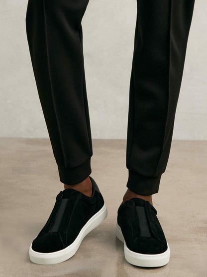 Suede Slip-On Elasticated Trainers in Black Men | Reiss
