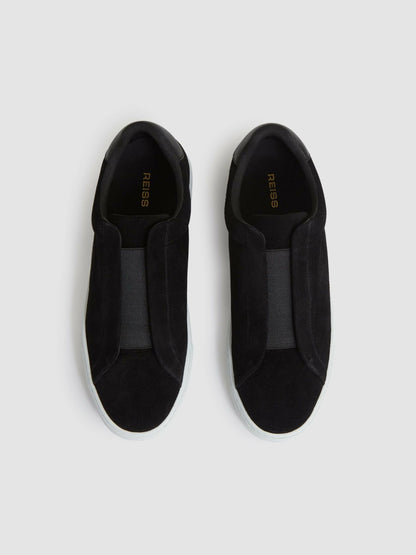 Suede Slip-On Elasticated Trainers in Black Men | Reiss