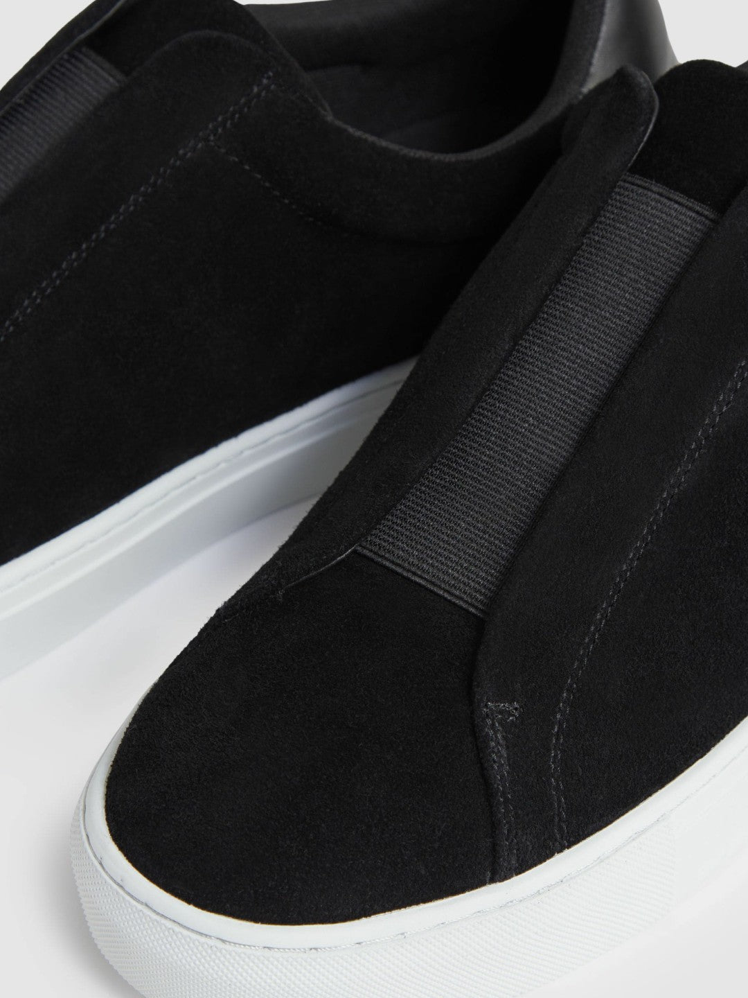 Suede Slip-On Elasticated Trainers in Black Men | Reiss