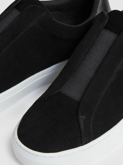 Suede Slip-On Elasticated Trainers in Black Men | Reiss
