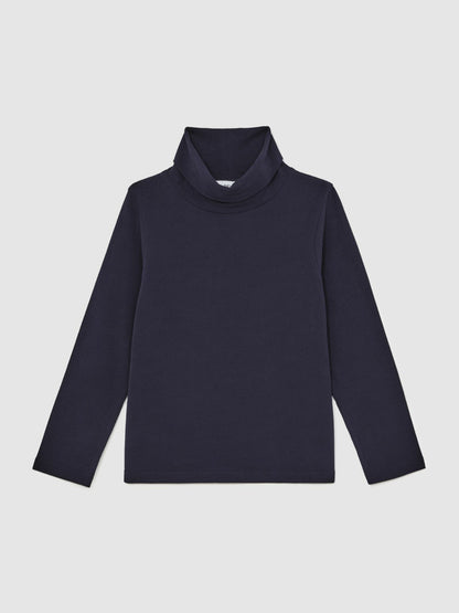 13-14 yrs Cotton-Jersey Roll-Neck Top with Stretch in Navy Children & Baby | Reiss