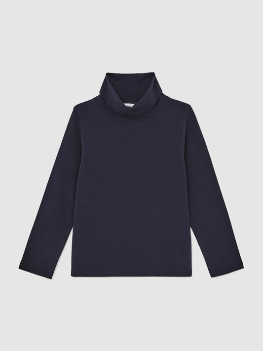 13-14 yrs Cotton-Jersey Roll-Neck Top with Stretch in Navy Children & Baby | Reiss