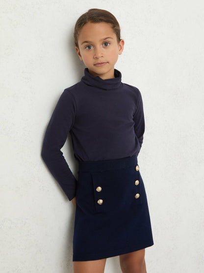 13-14 yrs Cotton-Jersey Roll-Neck Top with Stretch in Navy Children & Baby | Reiss