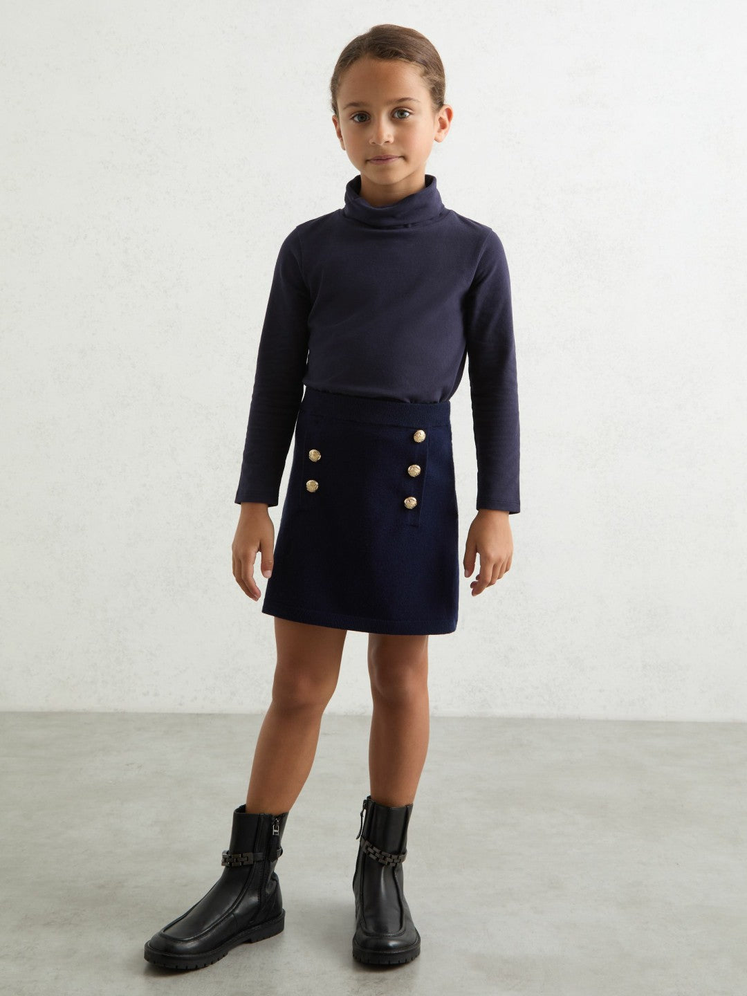 13-14 yrs Cotton-Jersey Roll-Neck Top with Stretch in Navy Children & Baby | Reiss