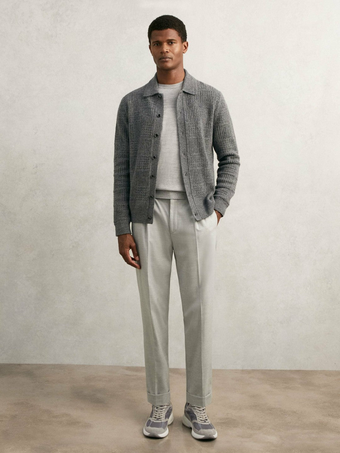 Panelled Running Trainers in Grey Men | Reiss