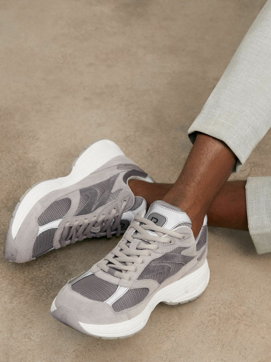 Panelled Running Trainers in Grey Men | Reiss