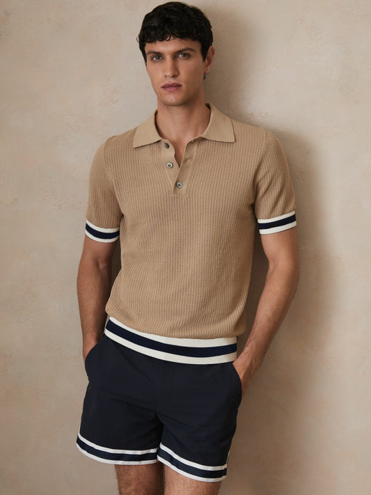 | Ché Cotton Knit Polo Shirt in Camel Brown Men | Reiss
