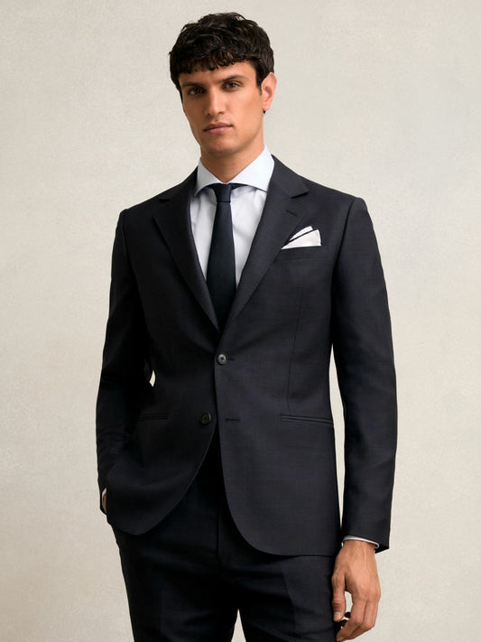 Slim-Fit Wool Single Breasted Check Suit Blazer in Navy Men | Reiss
