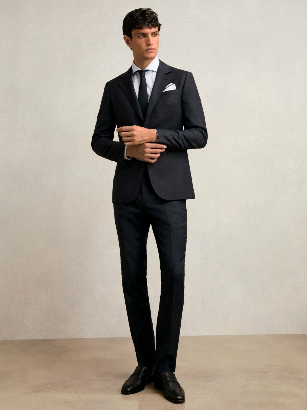 Slim-Fit Wool Single Breasted Check Suit Blazer in Navy Men | Reiss