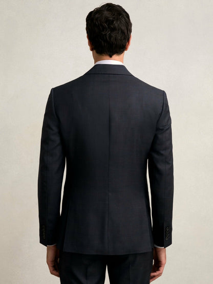 Slim-Fit Wool Single Breasted Check Suit Blazer in Navy Men | Reiss