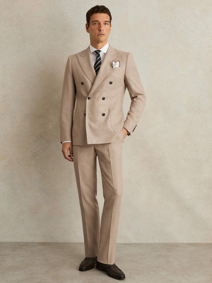Slim-Fit Wool-Blend Double-Breasted Suit Blazer in Oatmeal Brown Men | Reiss