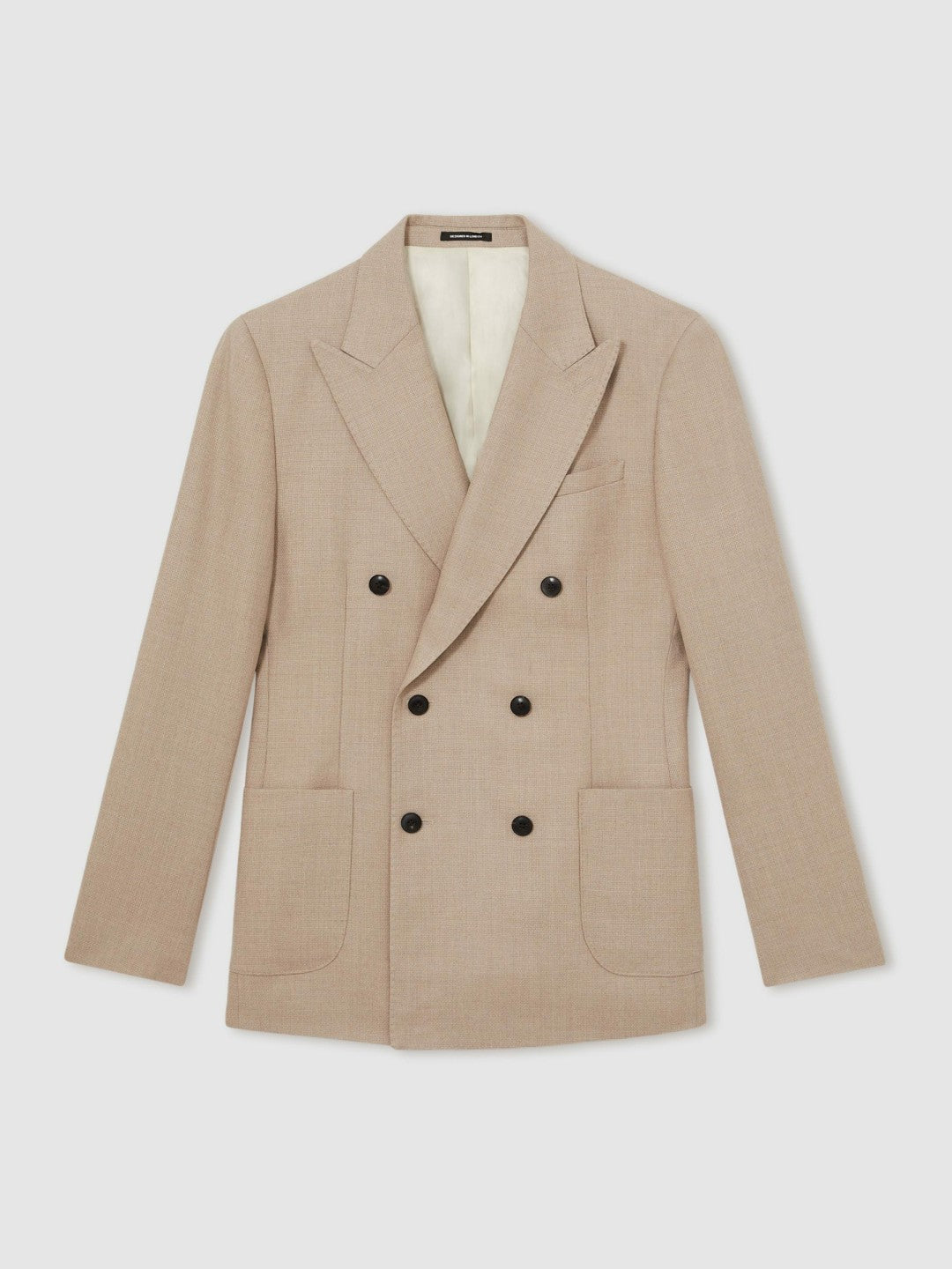 Slim-Fit Wool-Blend Double-Breasted Suit Blazer in Oatmeal Brown Men | Reiss