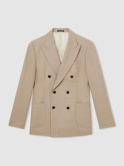 Slim-Fit Wool-Blend Double-Breasted Suit Blazer in Oatmeal Brown Men | Reiss