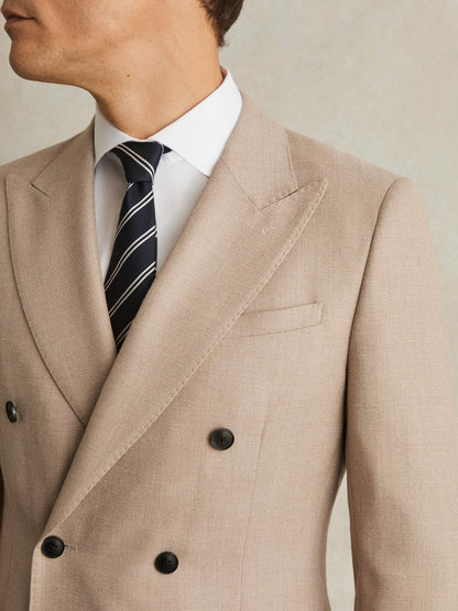 Slim-Fit Wool-Blend Double-Breasted Suit Blazer in Oatmeal Brown Men | Reiss