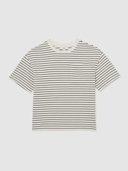 13-14 yrs Cotton-Blend Stripe T-Shirt in White/Navy Children & Baby | Reiss
