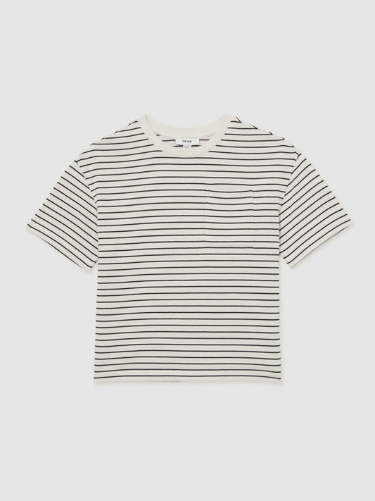 13-14 yrs Cotton-Blend Stripe T-Shirt in White/Navy Children & Baby | Reiss