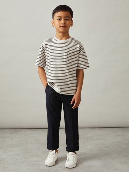 13-14 yrs Cotton-Blend Stripe T-Shirt in White/Navy Children & Baby | Reiss