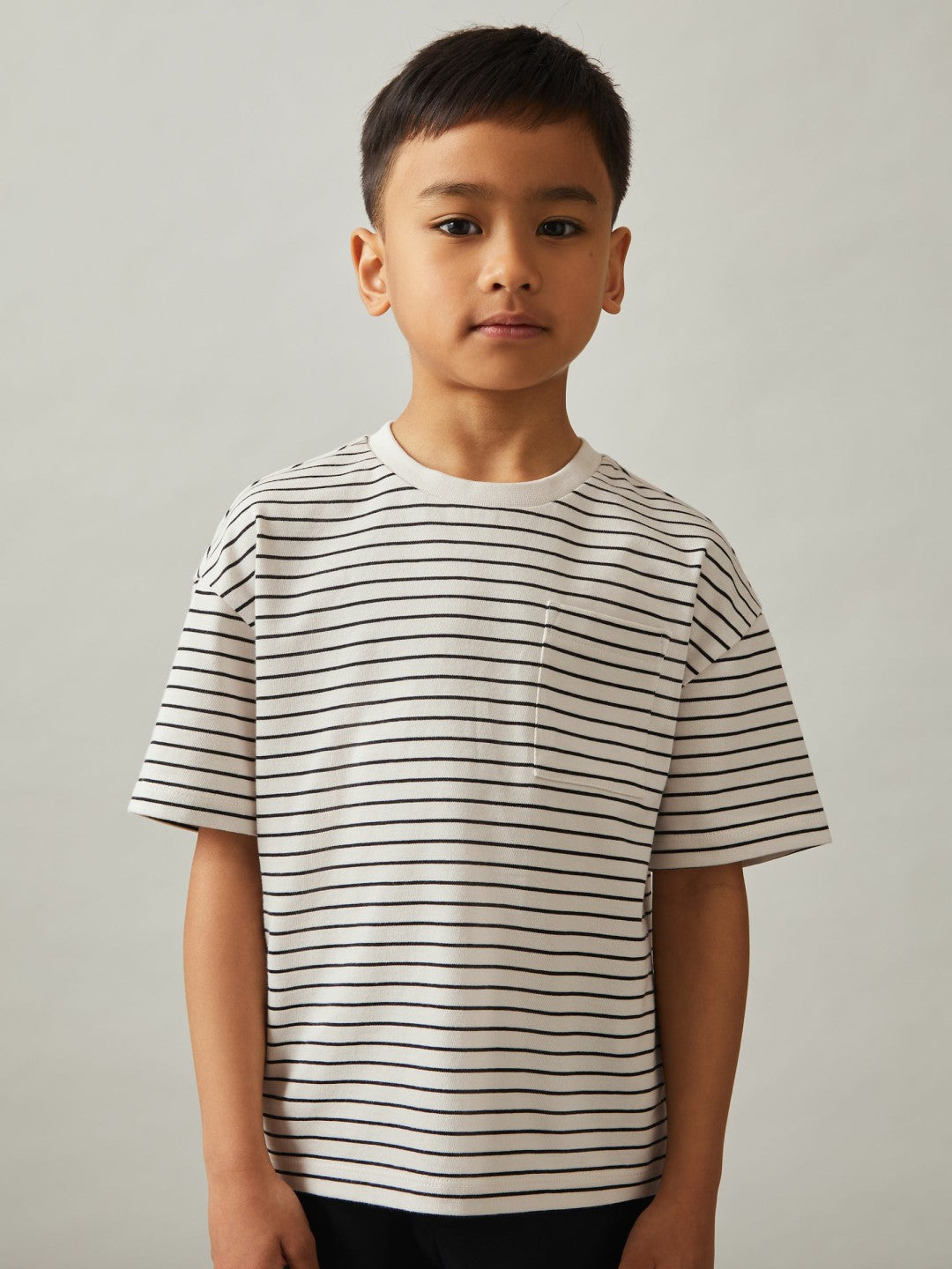 13-14 yrs Cotton-Blend Stripe T-Shirt in White/Navy Children & Baby | Reiss
