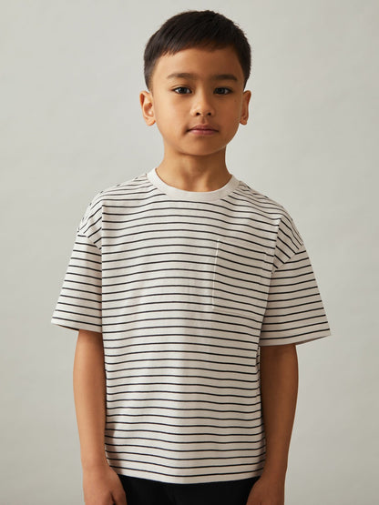 13-14 yrs Cotton-Blend Stripe T-Shirt in White/Navy Children & Baby | Reiss