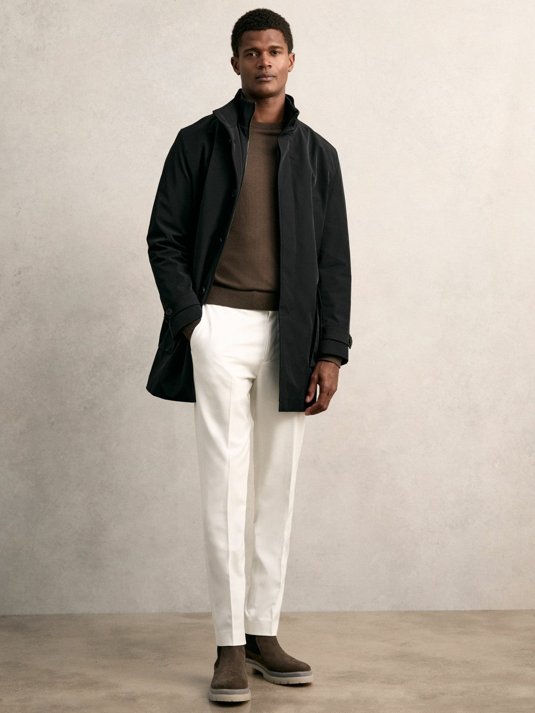 Hybrid Removable-Gilet Overcoat in Black Men | Reiss
