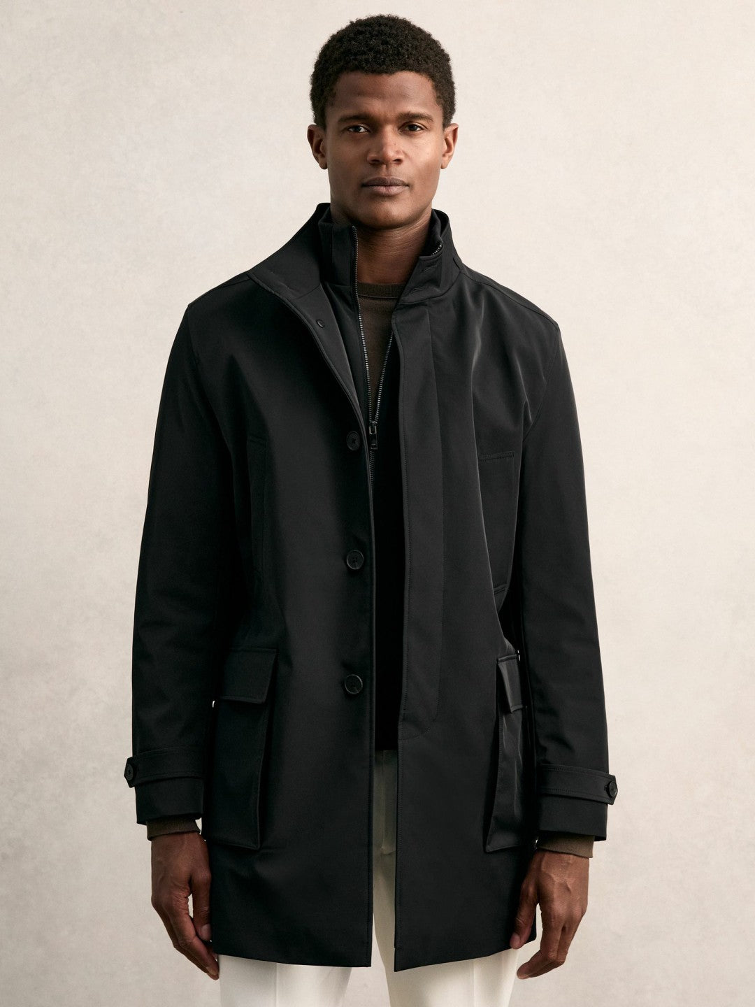 Hybrid Removable-Gilet Overcoat in Black Men | Reiss