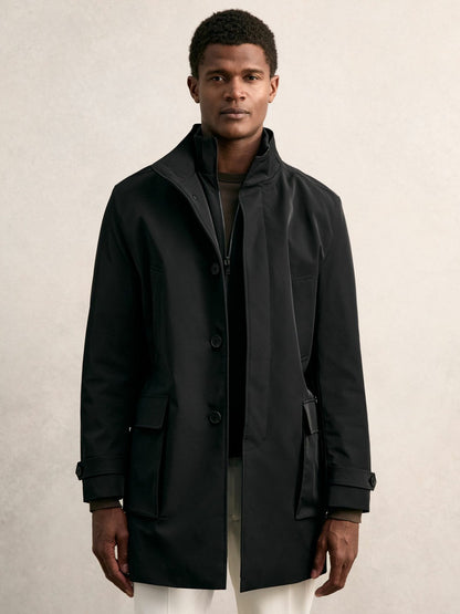 Hybrid Removable-Gilet Overcoat in Black Men | Reiss