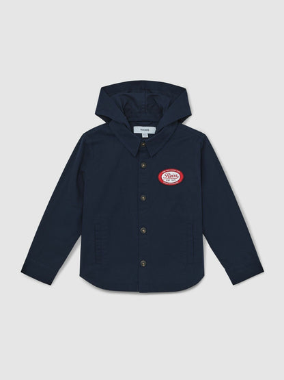 Cotton Removable-Hood Motor Cars Jacket in Navy Children & Baby | Reiss