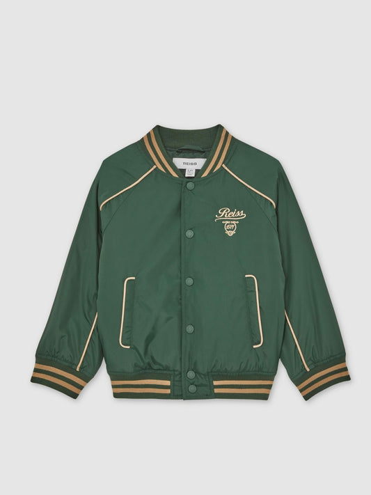 13-14 yrs Motor Cars Embroidered Bomber Jacket in Forest Green/Off White Children & Baby | Reiss