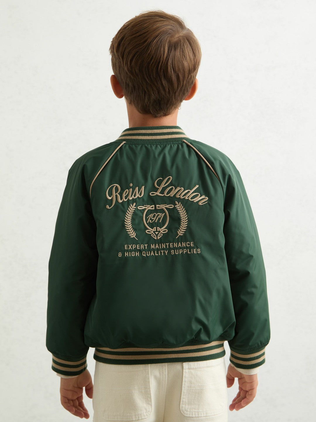 13-14 yrs Motor Cars Embroidered Bomber Jacket in Forest Green/Off White Children & Baby | Reiss