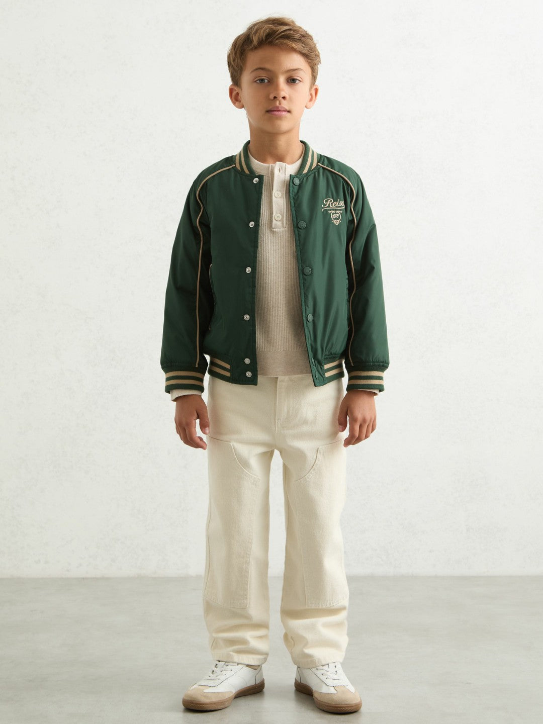 13-14 yrs Motor Cars Embroidered Bomber Jacket in Forest Green/Off White Children & Baby | Reiss