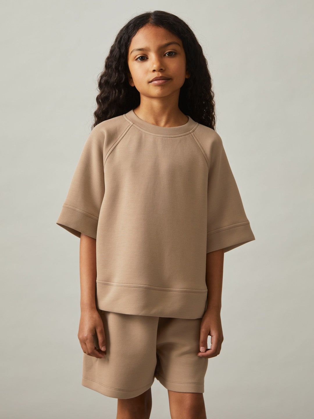 9-13 yrs Modal-Blend Sweatshirt And Shorts Set in Mink Children & Baby | Reiss