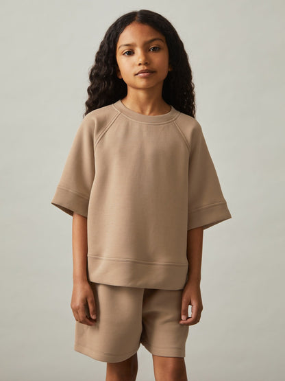 9-13 yrs Modal-Blend Sweatshirt And Shorts Set in Mink Children & Baby | Reiss