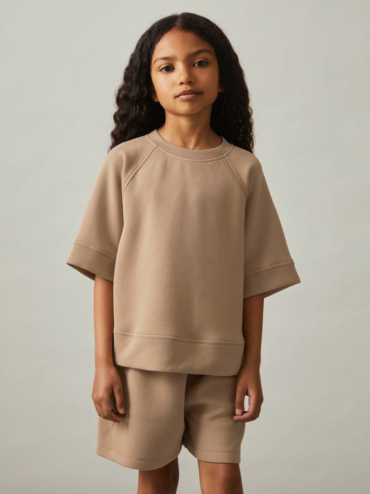 9-13 yrs Modal-Blend Sweatshirt And Shorts Set in Mink Children & Baby | Reiss